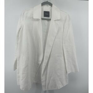 Women THEORY White Linen Open Front Blazer Size P SMALL HAMPTONS CHIC CLASSIC